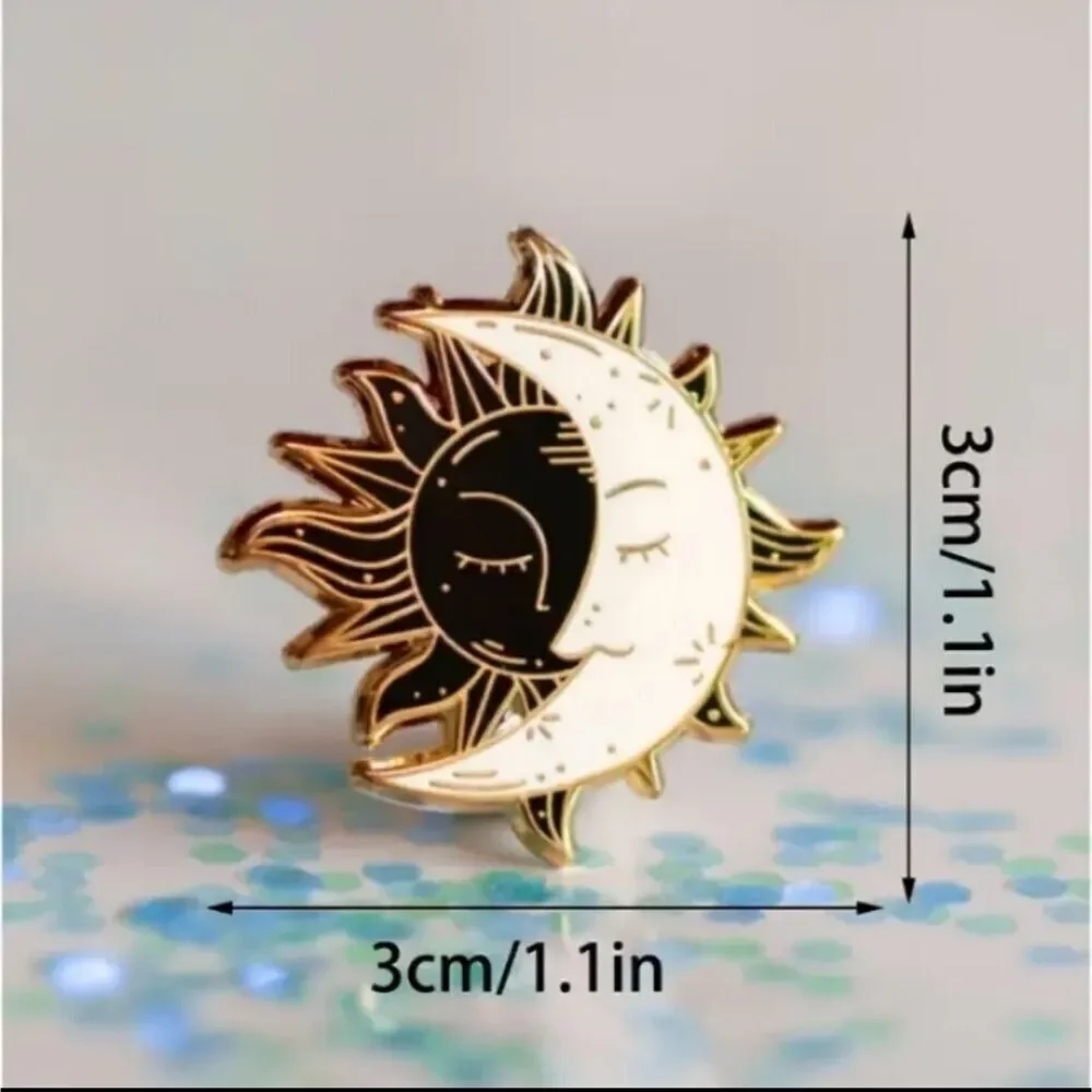 SUN and moon pin celestial brooch lunar solar badge